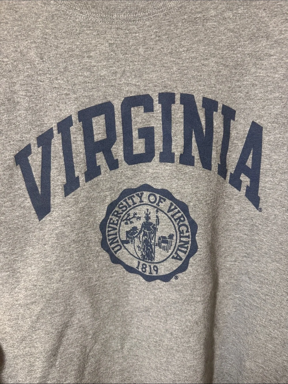 Jerzees Gray Crewneck Sweatshirt with Navy University of  Virginia Print